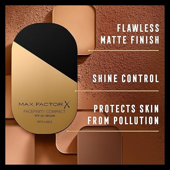 MAX FACTOR - Facefinity Compact Foundation - Up To 8hr Wear - Lightweight, SPF 20, All Day Resistant, Shine Control, Moisturizing - 003 Natural Rose - 10g