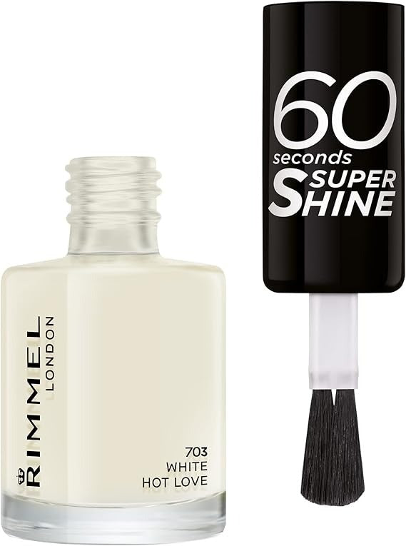 Rimmel London 60 Seconds Super Shine Nail Polish, 703 White Hot Love, 8 ml (Pack of 1)