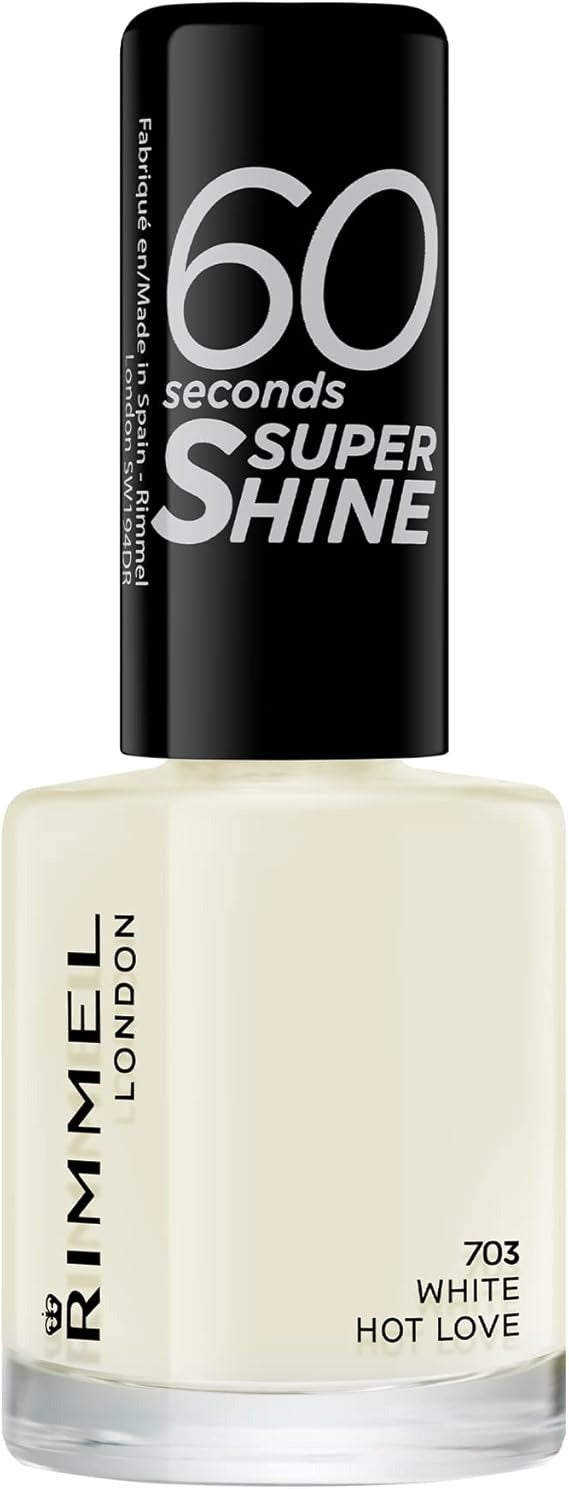 Rimmel London 60 Seconds Super Shine Nail Polish, 703 White Hot Love, 8 ml (Pack of 1)
